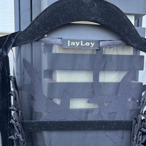 JayLey Ladies Silk Black Fringe Sheer Pink Velvet Top Boho Kimono Cardigan - Picture 5 of 16